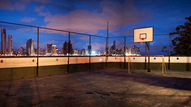 Basketball court city skyline night free wallpaper - medium preview image