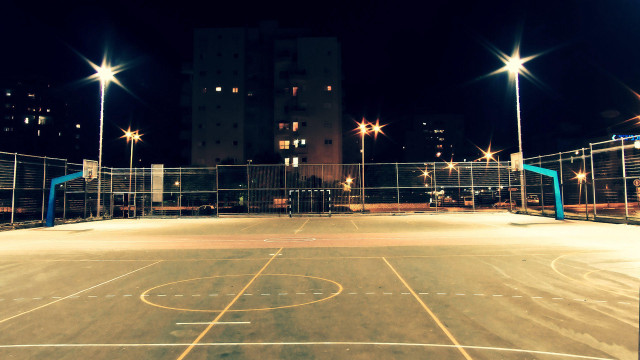Basketball court night lights hoop free wallpaper - medium preview image