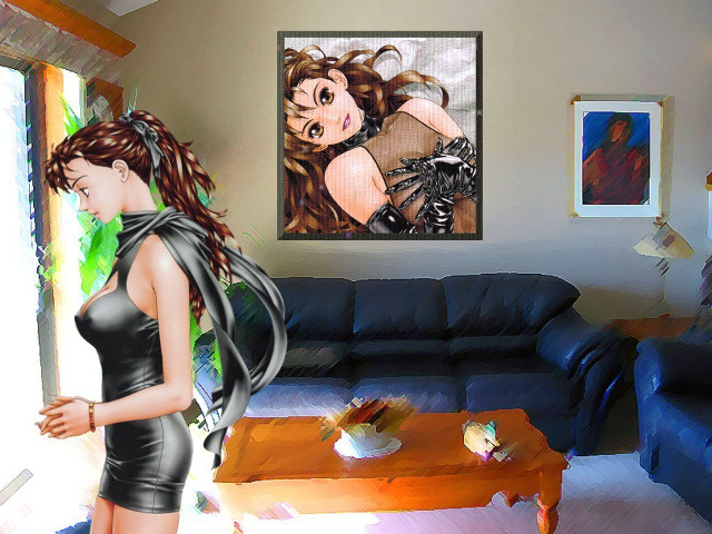 Woman black dress living room free wallpaper - medium preview image