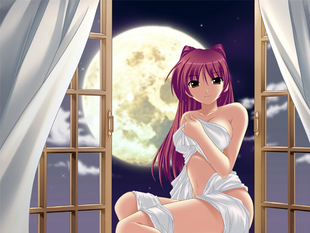 Woman sitting window moon night free wallpaper - medium preview image