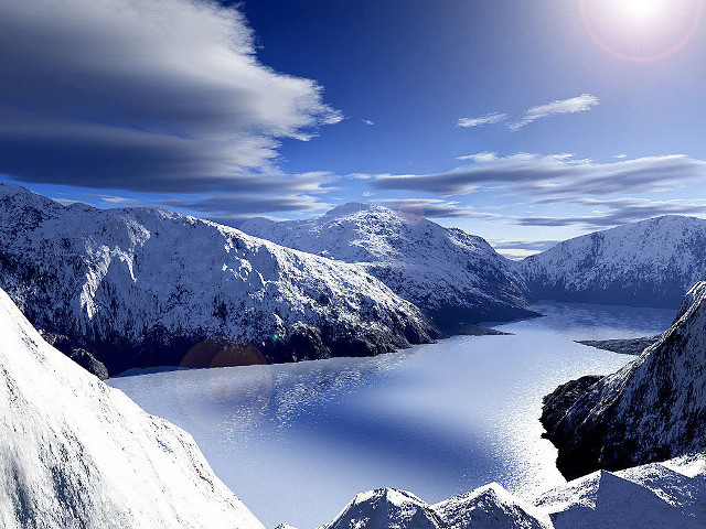 Snowboarder jump mountain lake air free wallpaper - medium preview image
