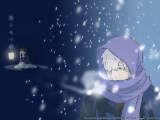 Snowy hooded figure purple blue free wallpaper - medium preview image