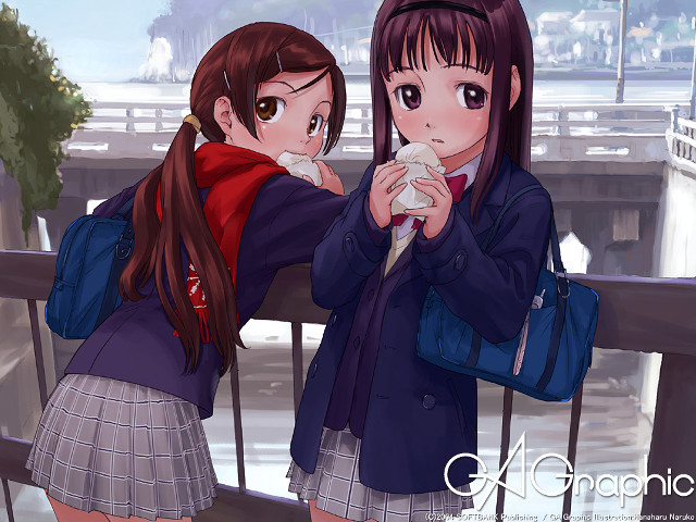 Two girls bridge river anime free wallpaper - medium preview image
