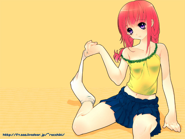 Red haired girl sitting crossed free wallpaper - medium preview image