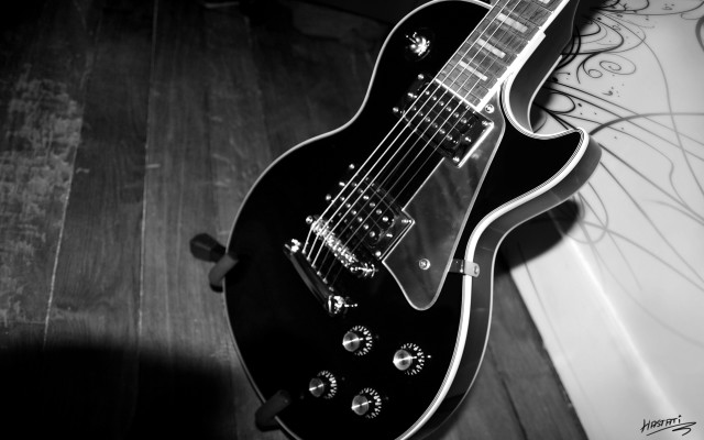 Guitar table wallpaper woodenfloor fluxus free wallpaper - medium preview image