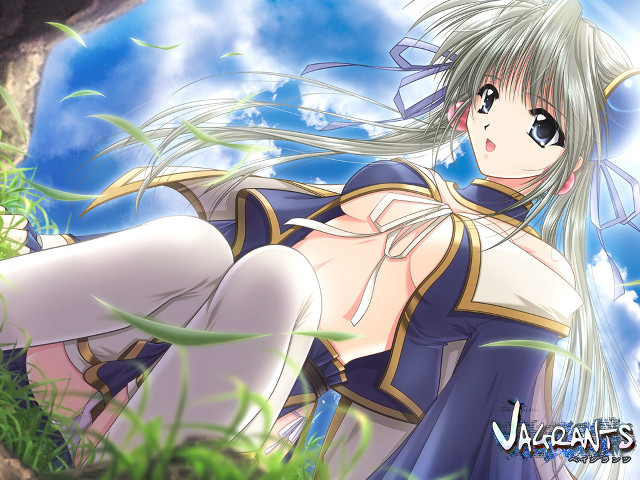 Anime girl grass blowing wind free wallpaper for desktop - medium preview image