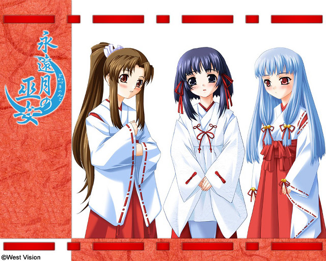 Three anime girls blue hair free wallpaper - medium preview image