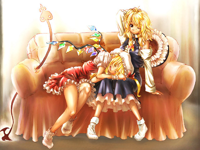 Two girls couch cats magic free wallpaper - medium preview image