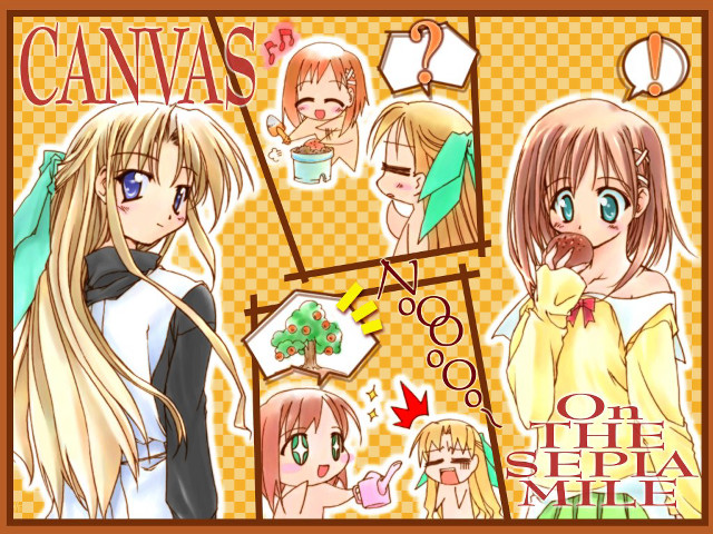Anime characters yellow background brown free wallpaper - medium preview image