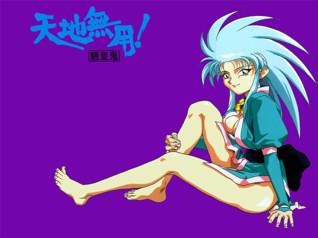 Blue hair woman sitting purple free wallpaper - medium preview image