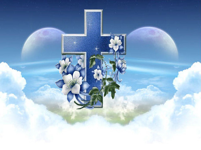 Cross flowers sky clouds moon free wallpaper - medium preview image