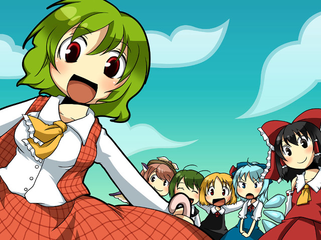 Anime girls field clouds red free wallpaper - medium preview image