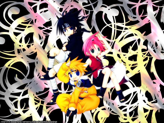 Anime group sitting black background free wallpaper - medium preview image