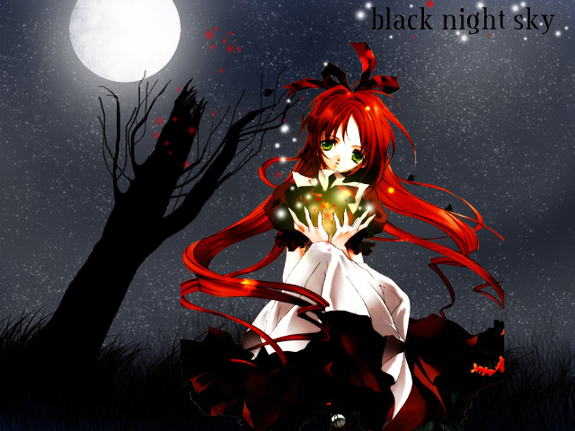 Red haired girl heart moon free wallpaper - medium preview image