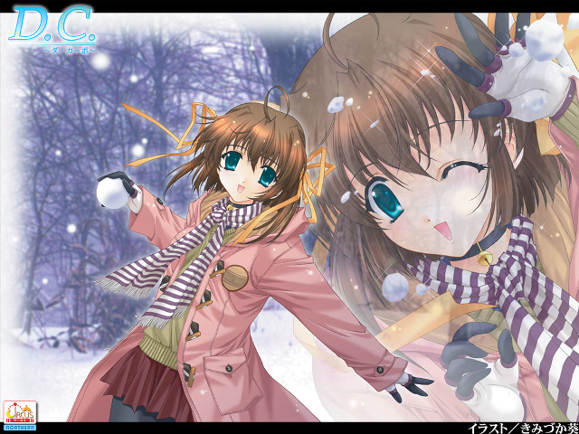 Snowy anime girls snowman winter free wallpaper - medium preview image