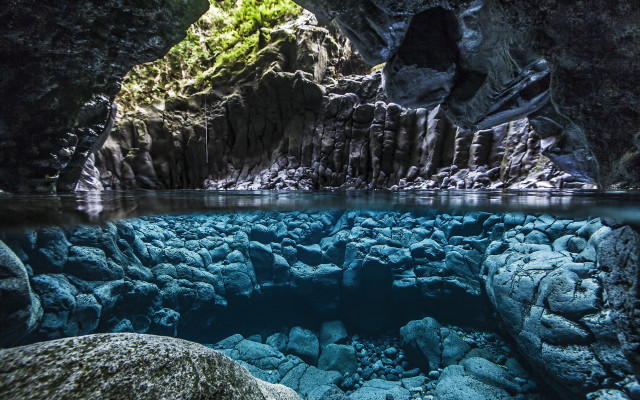 Cave pool water rocks underneath free wallpaper - medium preview image