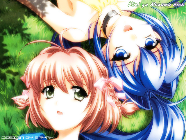 Anime girls grass wind blowing free wallpaper - medium preview image