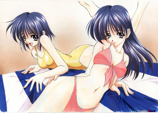 Anime girls bed bikini blue free wallpaper - medium preview image