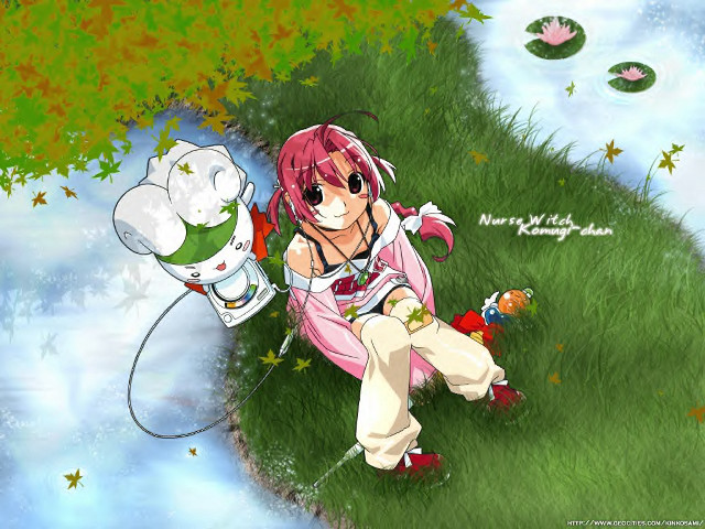 Anime girl cat grass outdoors free wallpaper - medium preview image
