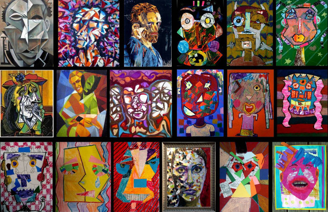 Collage paintings people animals colors free wallpaper - medium preview image
