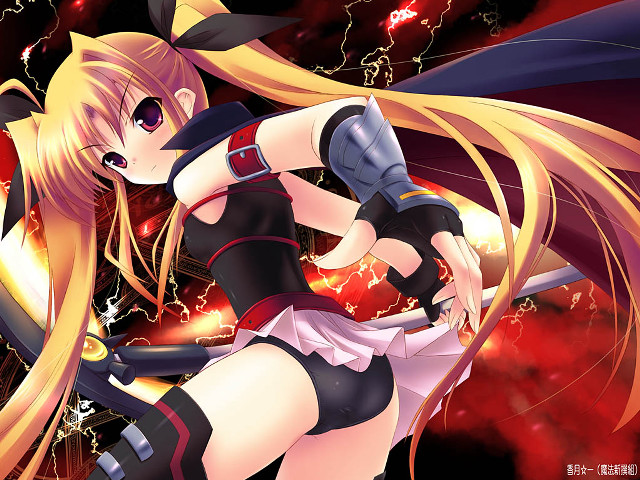 Anime blonde sword red background free wallpaper for desktop - medium preview image