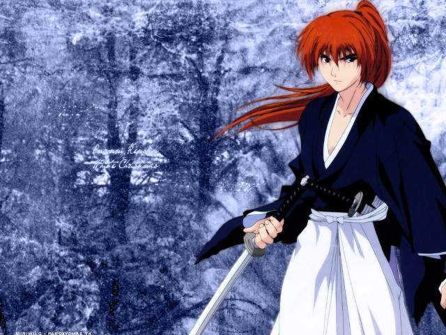 Red haired woman sword kimono free wallpaper - medium preview image