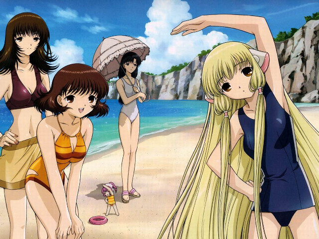 Beach girls umbrella bikinis ocean free wallpaper - medium preview image