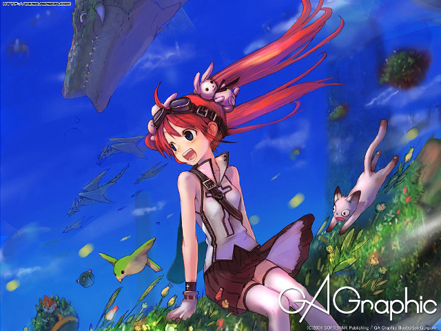 Red haired girl cat hill free wallpaper - medium preview image