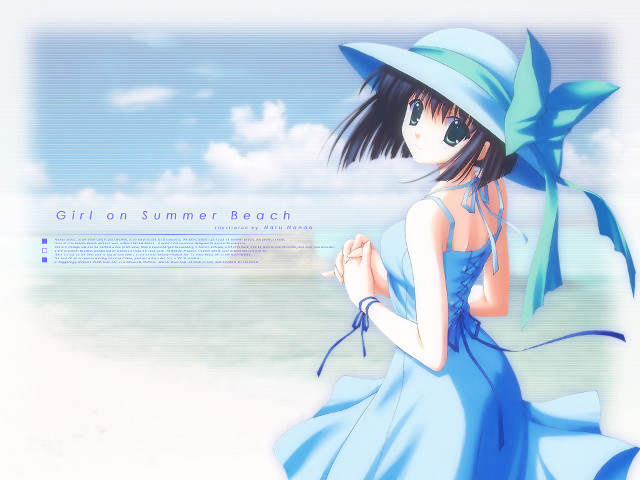 Girl blue dress hat beach free wallpaper - medium preview image