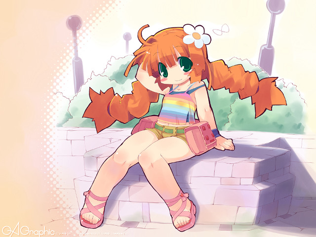 Girl sitting brickwall crossedlegs colorfuldress free wallpaper - medium preview image