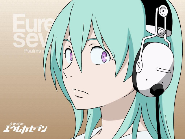 Anime bluehair headphones brownwhite background free wallpaper - medium preview image