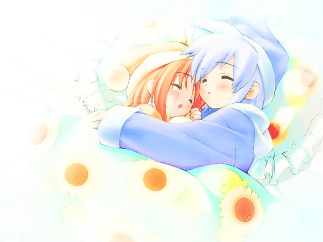 Anime couple flower bed sky free wallpaper - medium preview image