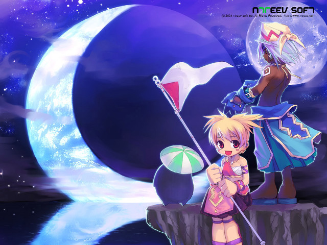 Girl flag cliff moon beach free wallpaper for desktop - medium preview image