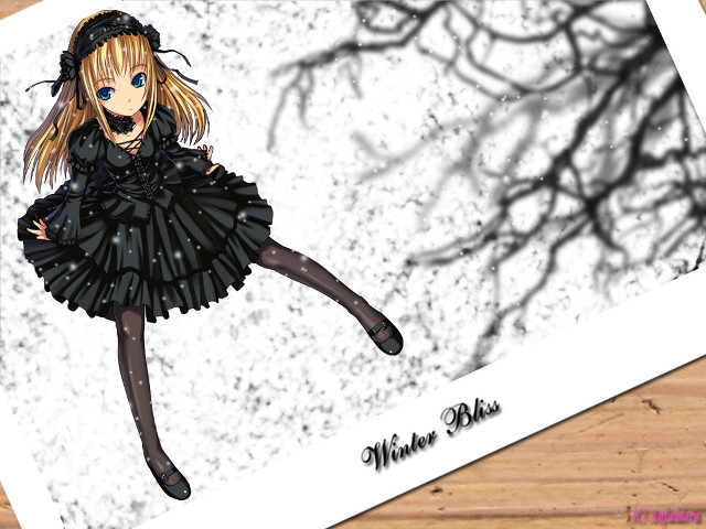 Gothic girl winter blurry tree free wallpaper - medium preview image