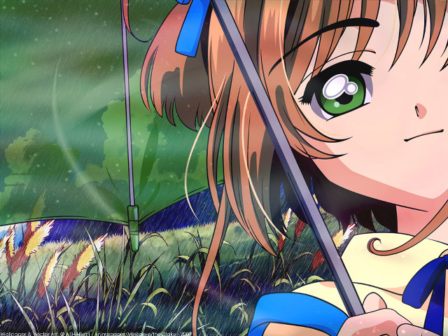 Girl umbrella green eyes ribbon free wallpaper - medium preview image