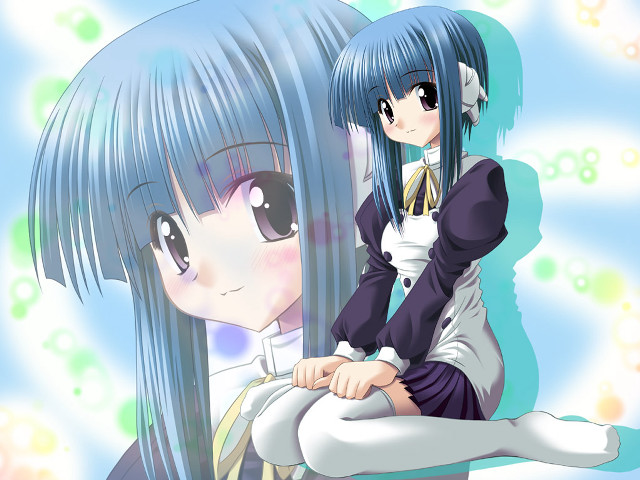 Anime girls bluehair robotears smile free wallpaper - medium preview image