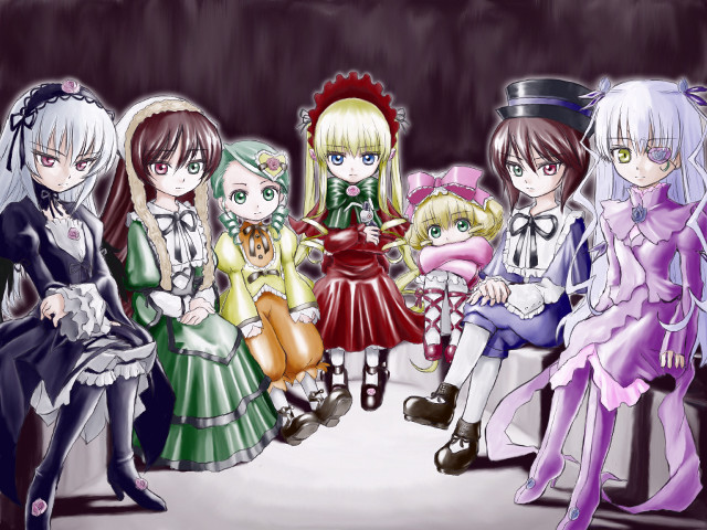Anime girls bench room rococo free wallpaper - medium preview image