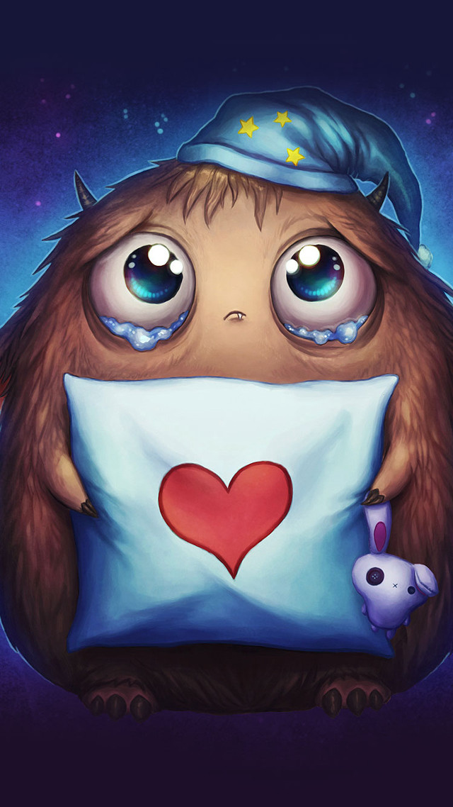 Cartoon character holding pillow heart free wallpaper - medium preview image
