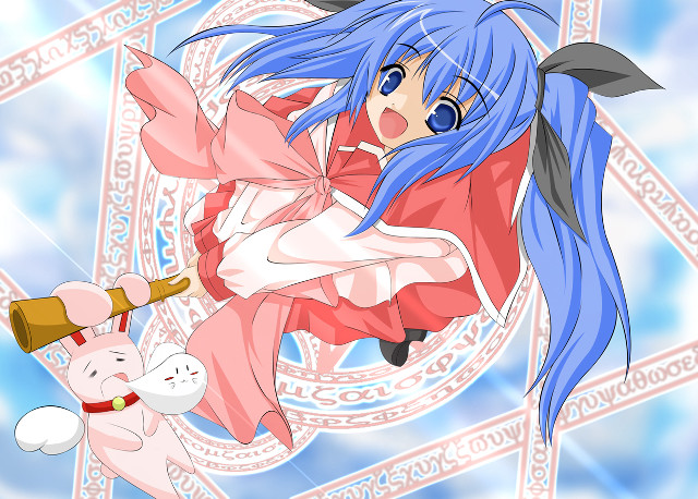 Bluehair girl pinkobject cat anime free wallpaper - medium preview image
