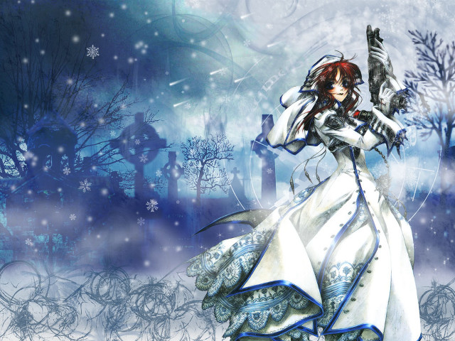 Snowy forest woman white dress free wallpaper - medium preview image