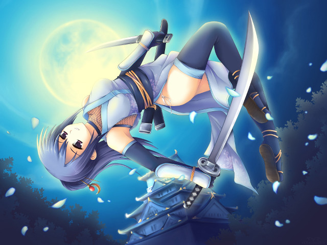 Floating woman blue sword anime free wallpaper - medium preview image