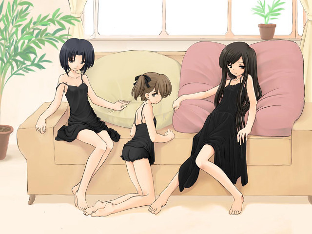 Gothic anime girls couch plant free wallpaper - medium preview image