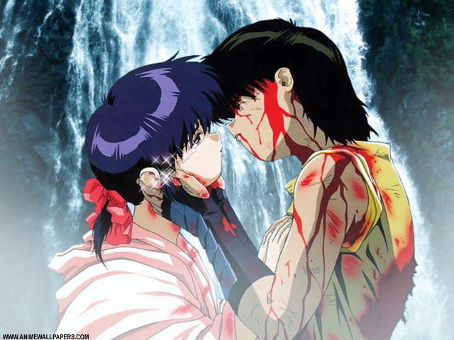 Anime kissing waterfall blood bowtie free wallpaper - medium preview image
