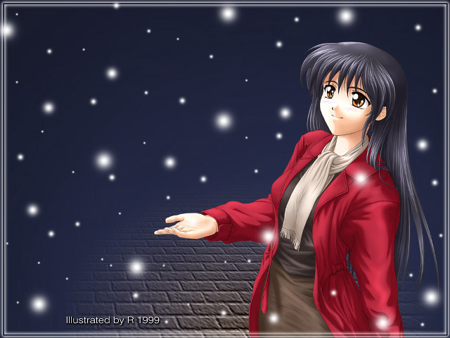 Woman red jacket snowflakes fireworks free wallpaper - medium preview image