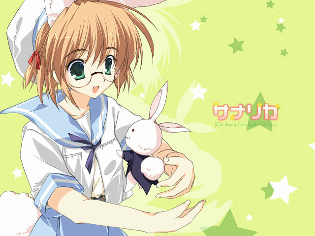 Girl bunny stars green background free wallpaper - medium preview image