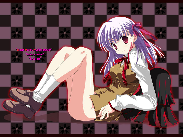 Purple haired girl checkered floor free wallpaper - medium preview image