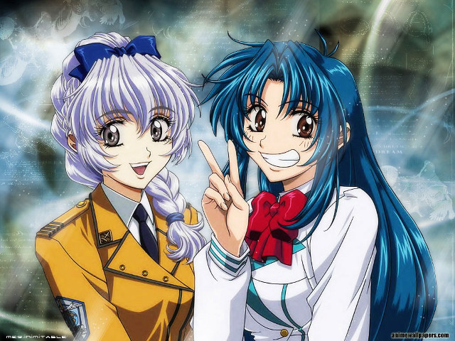 Anime girls blue white peace free wallpaper - medium preview image