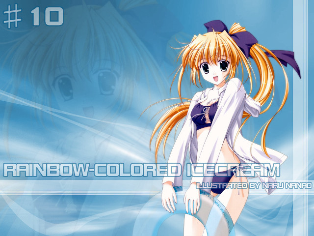 Anime girl blue shirt rainbow free wallpaper - medium preview image