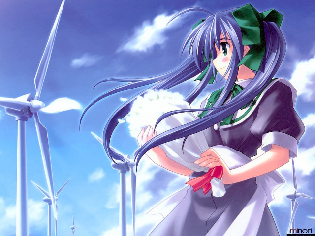 Girl wind turbines blue hair free wallpaper - medium preview image