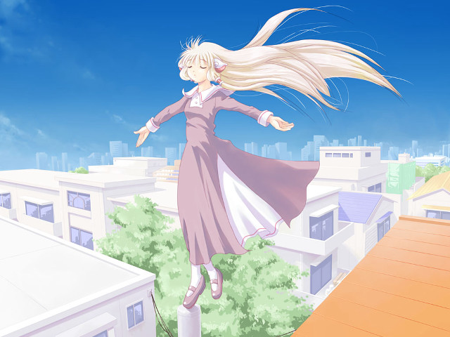 Woman flying city dress blonde free wallpaper - medium preview image